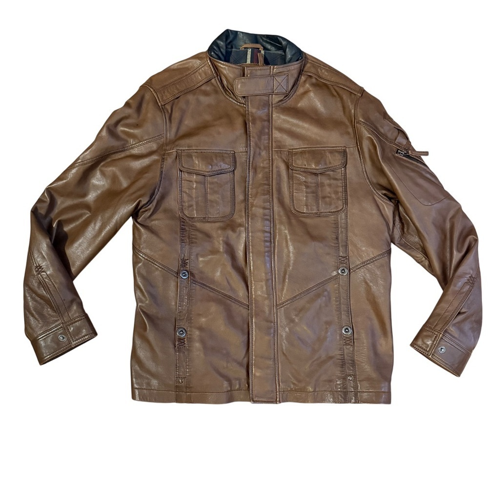 Carbon 2 Cobalt Bend In The Road Leather Jacket Mens XL Brown Blanket Lined